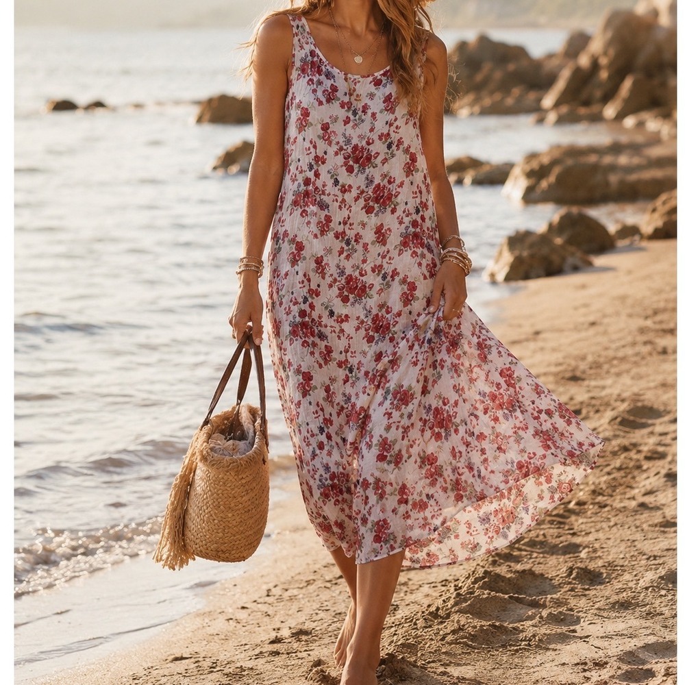 Reformation Floral Sleeveless Maxi Dress Red White Surplus‎ Fabric XS o3